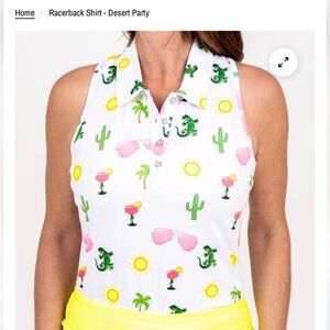 Sleeveless White Tropical Print Polo Tank Top